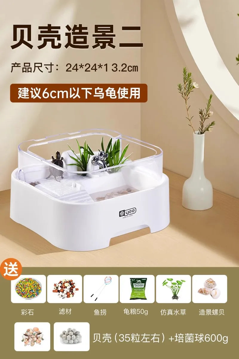 Reptile Habitat Tank with Basking Platform, Home Decorative Breeding Box for Tortoise, Sun Deck Aquarium for Aquatic Pets