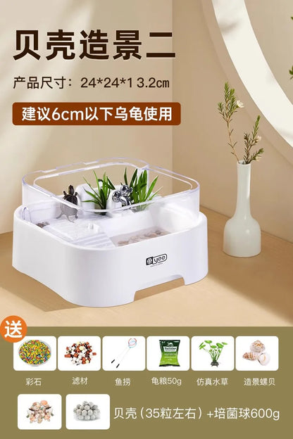 Reptile Habitat Tank with Basking Platform, Home Decorative Breeding Box for Tortoise, Sun Deck Aquarium for Aquatic Pets
