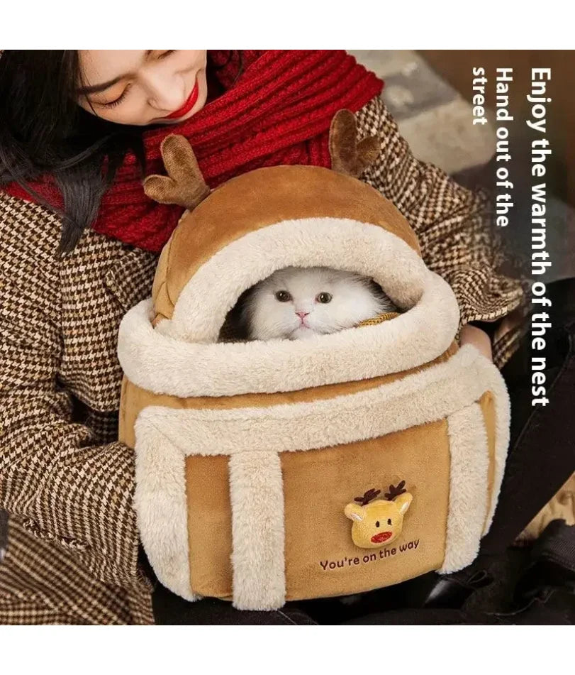 Furry Warm Cat Carrier Portable Pet Travel Bag Luxury Outdoor Handbag Car Seat Winter Cozy Nest For Puppy Kitten Transport
