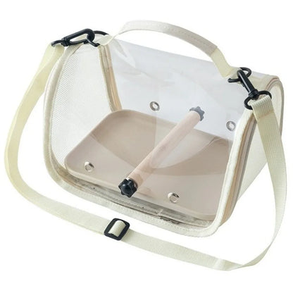 Portable Bird Carrier Bag Folding Wooden Stand Travel Bird Cage Large Capacity Breathable Mesh Parrot Out Bag Hiking Adventures