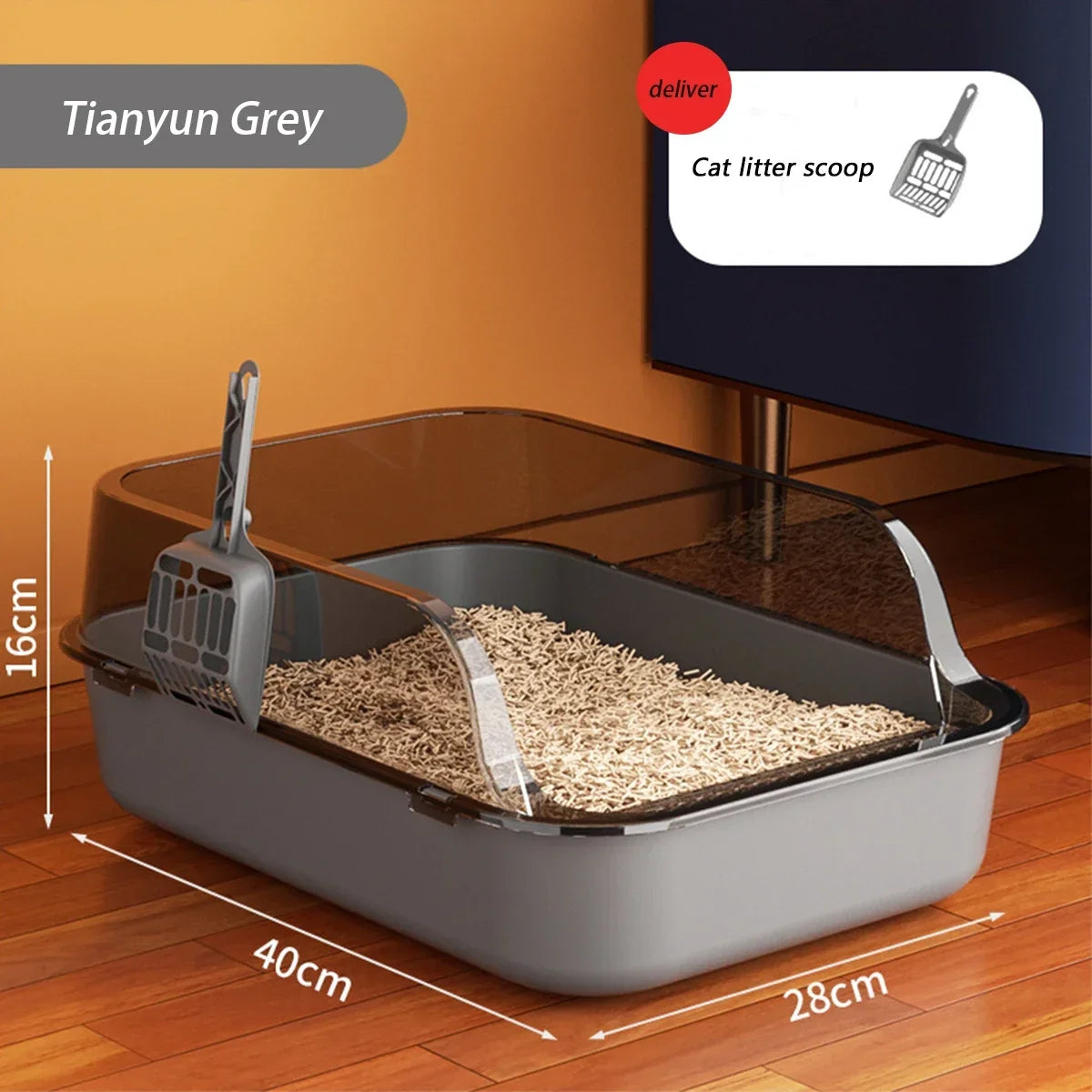 Cats Toilet Cat Litter Box Semi-enclosed High Side Splashproof Pet Bedpans with Litter Scoop Kitty Sandbox Cleaning Cat Supplies