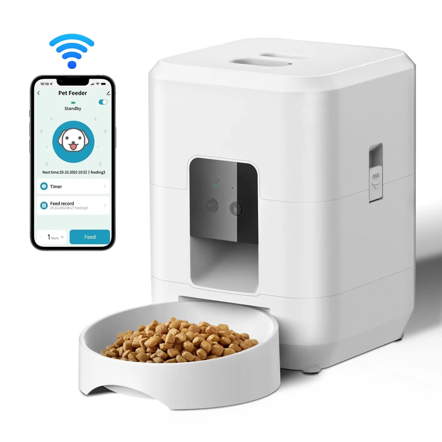 2L Smart Pet Feeder Cat Automatic Pet Feeder Wi-Fi & 1080P HD Camera APP Control for Remote Feeding Dog & Cat Food Dispenser