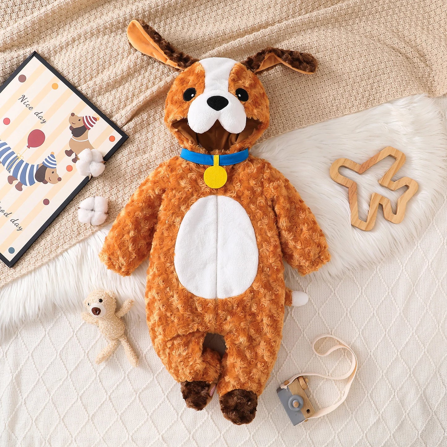 Baby Dog Costume Cute Long Sleeve Zipper Hooded Jumpsuit Infant Romper Adorable Halloween Animal Costumes