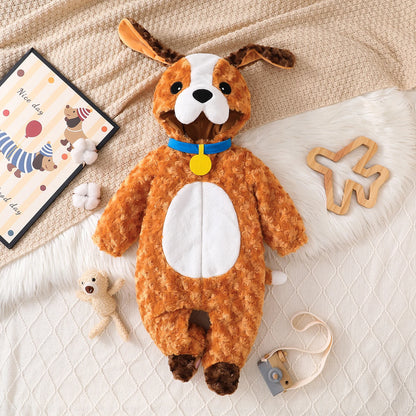 Baby Dog Costume Cute Long Sleeve Zipper Hooded Jumpsuit Infant Romper Adorable Halloween Animal Costumes