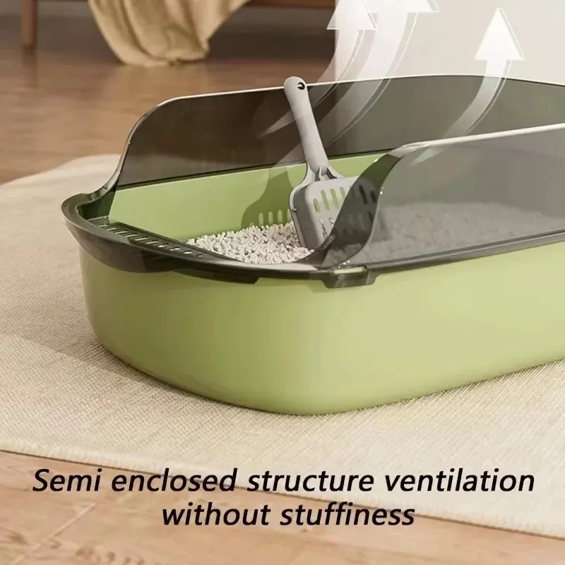 Cats Toilet Cat Litter Box Semi-enclosed High Side Splashproof Pet Bedpans with Litter Scoop Kitty Sandbox Cleaning Cat Supplies