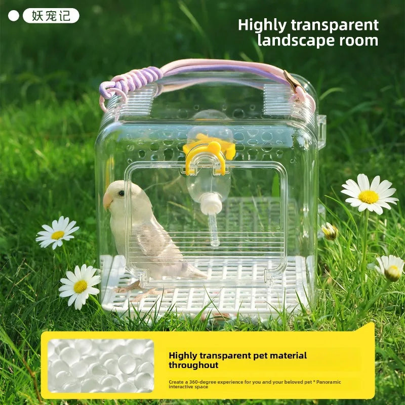 Portable Ventilated Transparent Outdoor Travel Bird Carrier Cage Small Parrots Budgie Cockatiel Lovebird Parakeet Transport Case