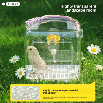 Portable Ventilated Transparent Outdoor Travel Bird Carrier Cage Small Parrots Budgie Cockatiel Lovebird Parakeet Transport Case