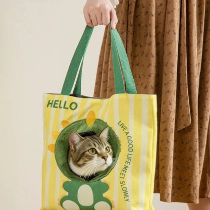 Lightweight Breathable Cat Carrier Bag Cartoon Portable Cat Shoulder Bag Canvas with Hole Pet Sling Bag Daily Use