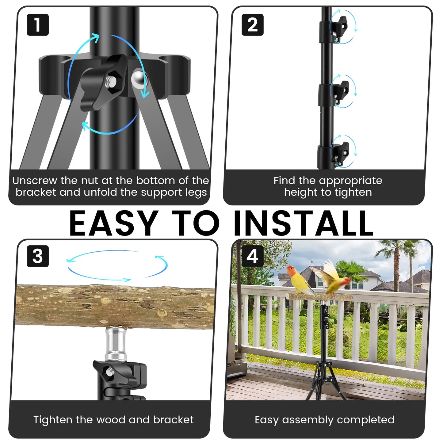 Wood Bird Training Perch Stand Height Adjustable Bird Perch Toys Indoor Outdoor Versatile Bird Parrot Play Training Station Pole
