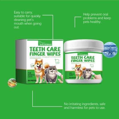 Pet Teeth Cleaning Wipes Dogs Cats Dental Care Remove Plaque Bad Breath Tartar Buildup No-Rinse Disposable Dog Teeth Finger Wipe