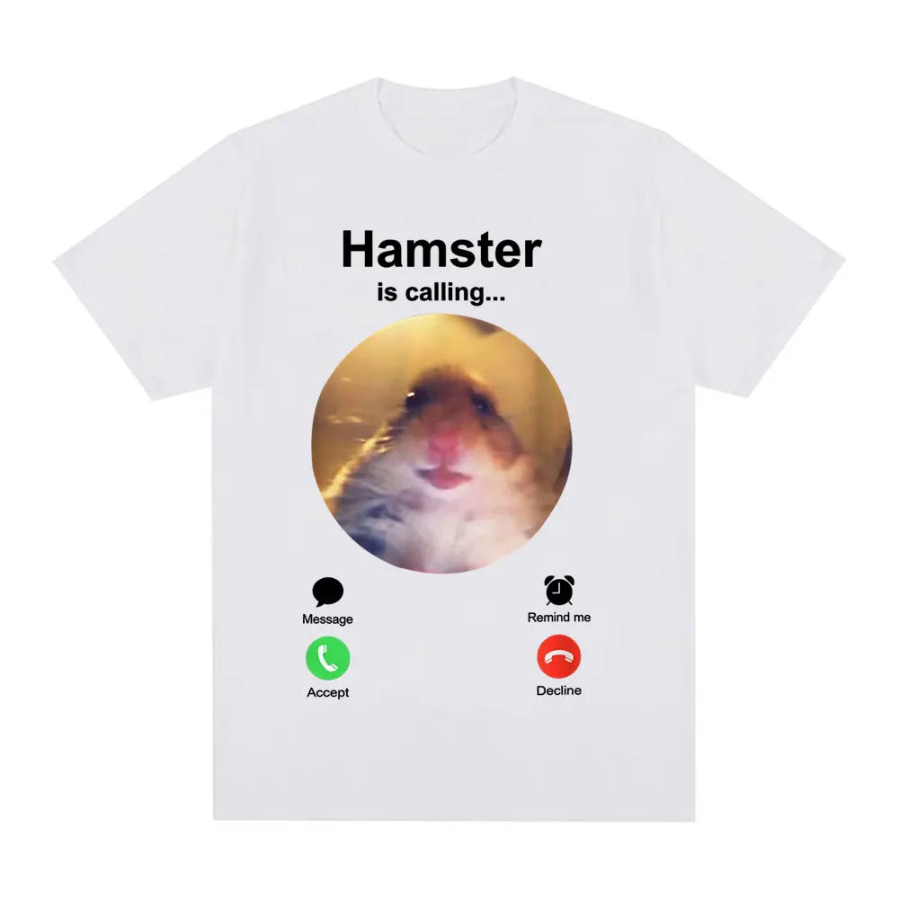 Hamster Is Calling Funny Meme T-shirt Men Clothing Fashion Hip Hop T-shirts Harajuku Cotton Loose T Shirts Tops Streetwear