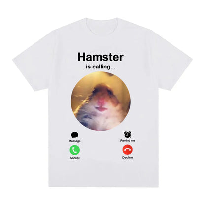 Hamster Is Calling Funny Meme T-shirt Men Clothing Fashion Hip Hop T-shirts Harajuku Cotton Loose T Shirts Tops Streetwear