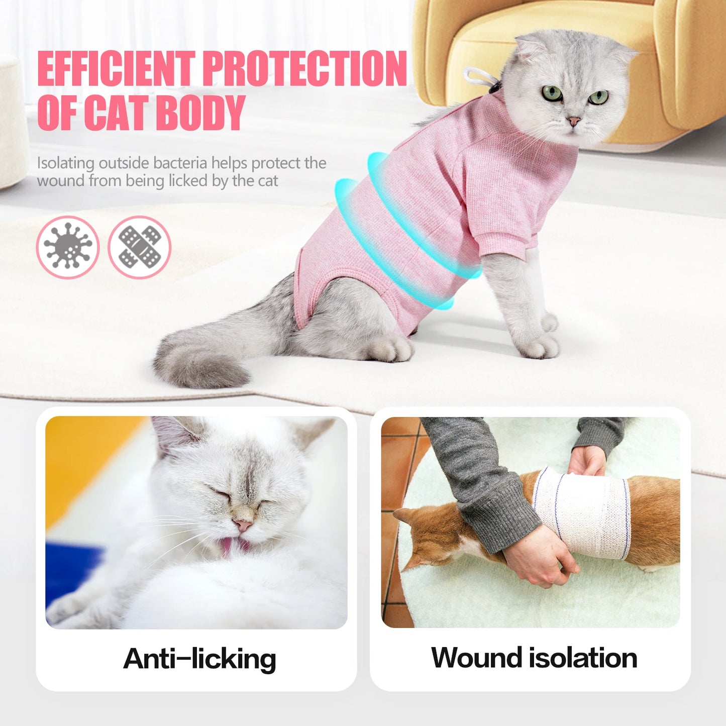 Cat Recovery Suit for Abdominal Wounds/Skin Diseases, Cat Onesie for Cats After Surgery,Breathable E-Collar Alternative for Cats