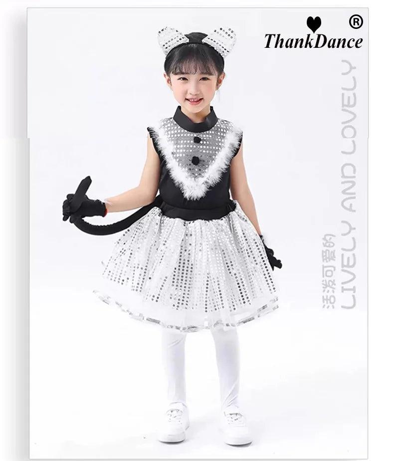 Cute Cat Cosplay for Kids Cat Girl Costumes Girl and Boys Cosplay Animal Dance Costumes for Children Halloween Clothing
