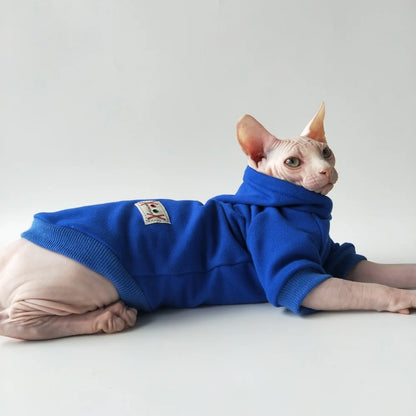 Halloween Cat Costume Hairless cat Witch Hat Hoodie Autumn Winter Coat Warm Fleece Sweatshirt for Kittens Green Red Blue Jacket