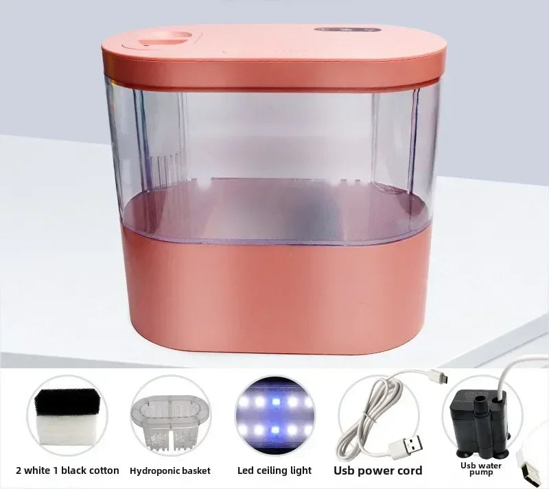 Mini Desktop Aquarium With Miniature Fish Tank with Biochemical Filtration System & LED Small Aquatic Eco Box Home Decor