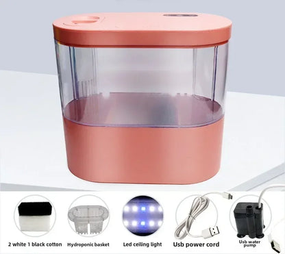 Mini Desktop Aquarium With Miniature Fish Tank with Biochemical Filtration System & LED Small Aquatic Eco Box Home Decor