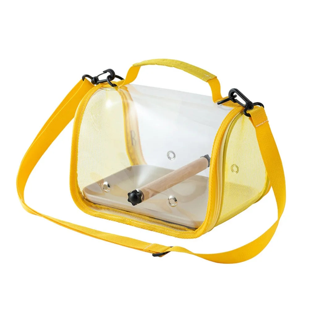 Portable Bird Carrier Bag Breathable Mesh Folding Parrot Out Bag Wooden Stand Large Capacity Bird Transport Cage