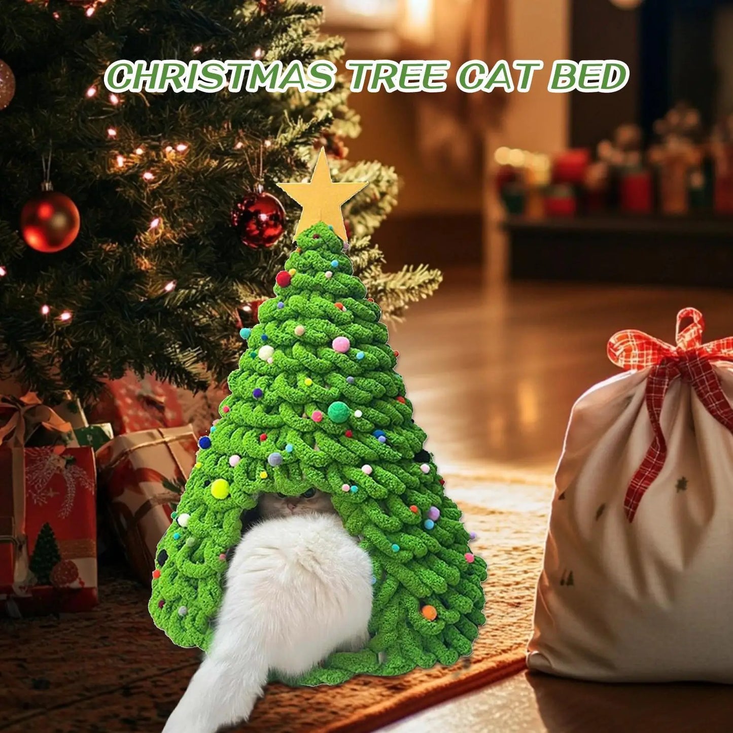 Christmas Tree Cat House Fun Craft House Kitten Beds Furniture Material Set Cat Christmas Tree Bed for Universal Pet Suppplies