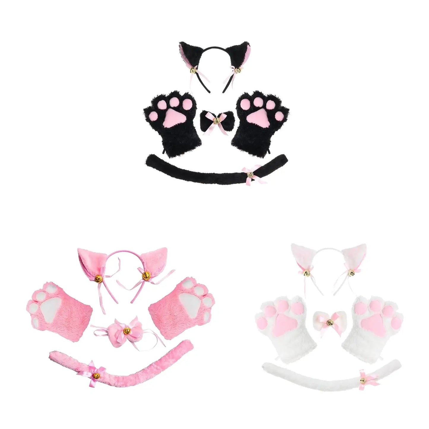Anime Cat Costume Cosplay Kitten Bow Tie Gloves Toys Accessories Props Headwear for Gifts Dress up Halloween Children Adults