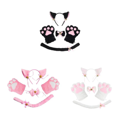 Anime Cat Costume Cosplay Kitten Bow Tie Gloves Toys Accessories Props Headwear for Gifts Dress up Halloween Children Adults