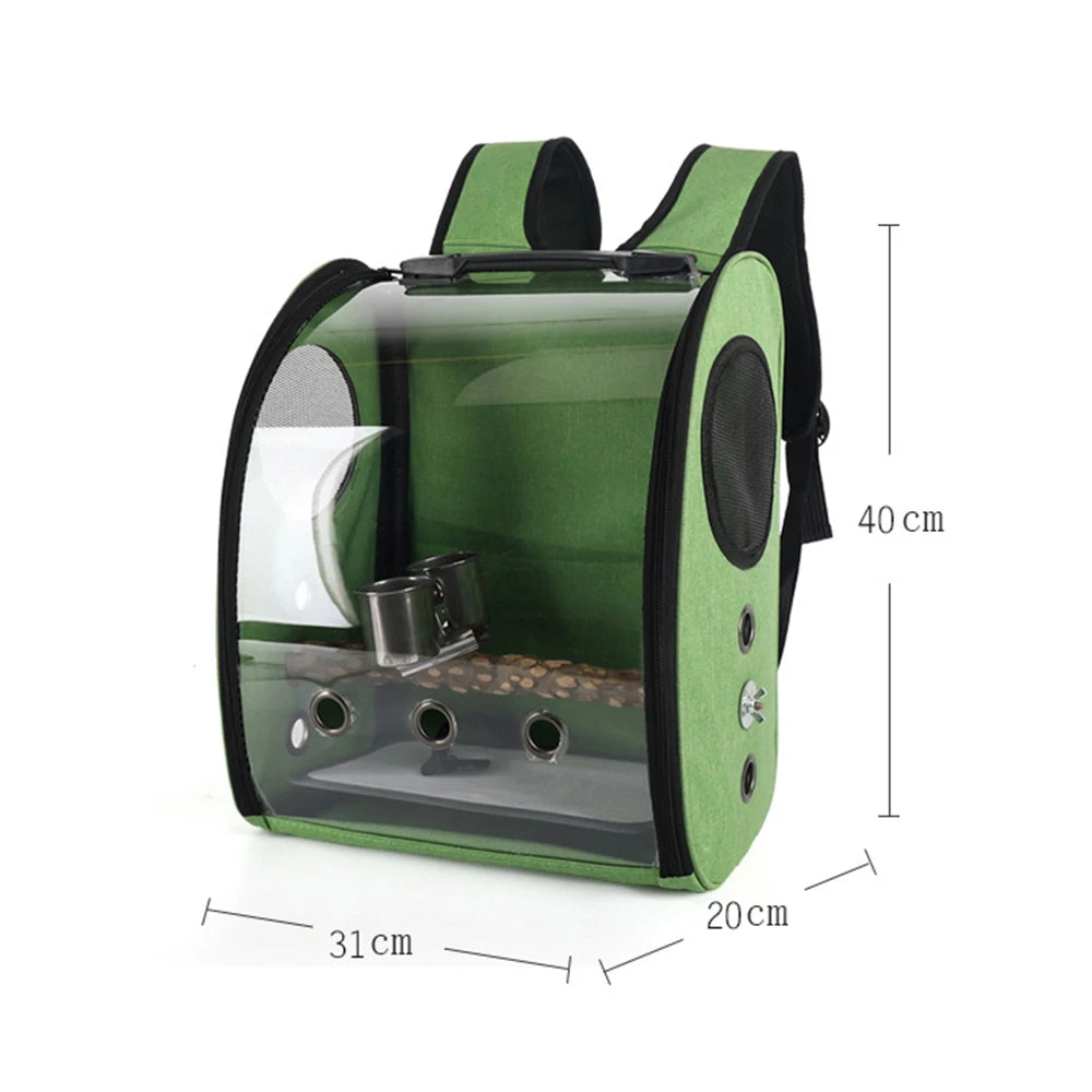 Portable Bird Carrier Bag Birdcage Parrot Transparent Backpack with Feeding Cups Wood Platform for Parakeet Cockatiel Lovebirds