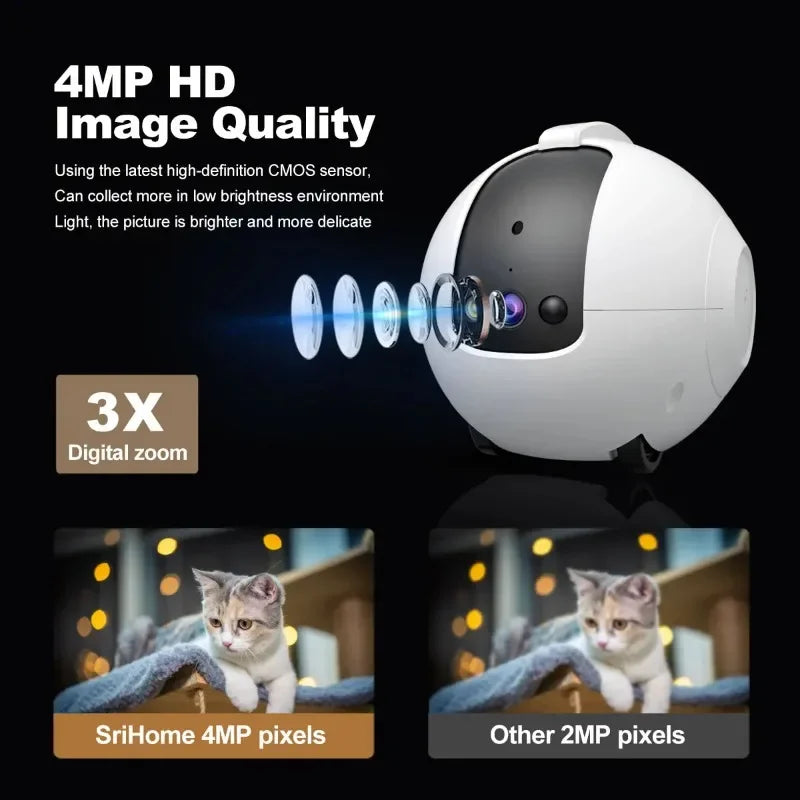 Pet Surveillance Camera 4MP 360° Robot Camera Bidirectional Dialogue Motion Detection Baby Pet Camera for Dog Cat Baby Elderly