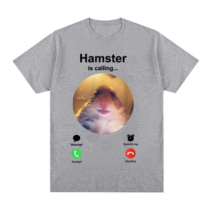 Hamster Is Calling Funny Meme T-shirt Men Clothing Fashion Hip Hop T-shirts Harajuku Cotton Loose T Shirts Tops Streetwear