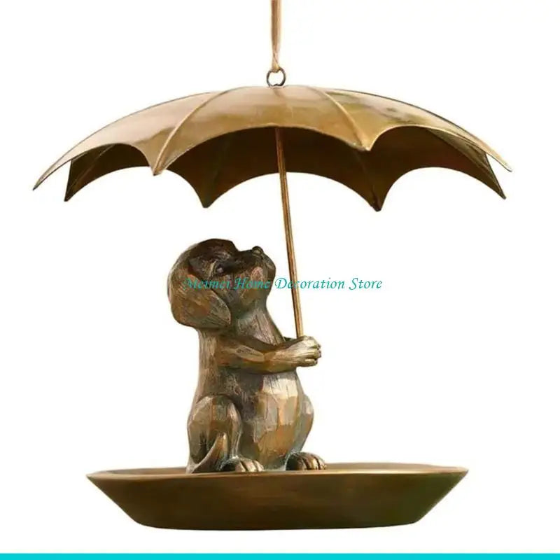 H7BF Outdoor Bird Feeders Iron Construction With Canopys Cover Animal Theme Decorative Piece For Backyard Nature Lover