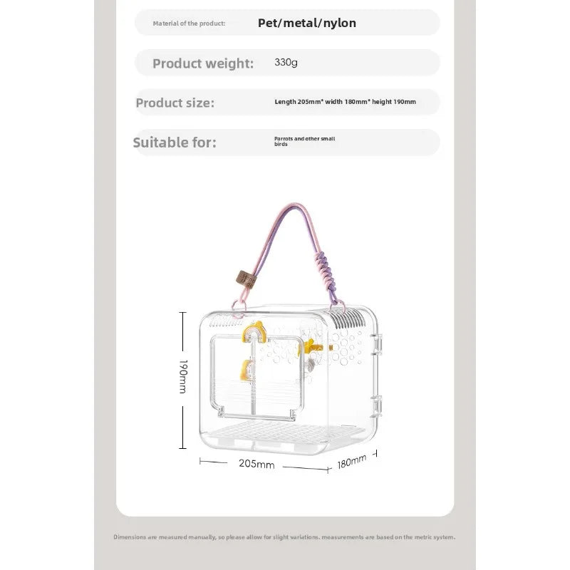 Portable Ventilated Transparent Outdoor Travel Bird Carrier Cage Small Parrots Budgie Cockatiel Lovebird Parakeet Transport Case