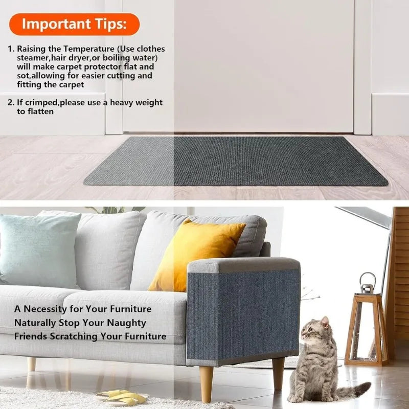 Cat Scratching Mat Cat Carpet with Self-Adhesive Trimmable Pet Scratching Post Carpet Anti Cat Scratch Furniture Sofa Protector
