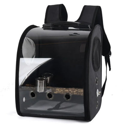 Portable Bird Carrier Bag Birdcage Parrot Transparent Backpack with Feeding Cups Wood Platform for Parakeet Cockatiel Lovebirds