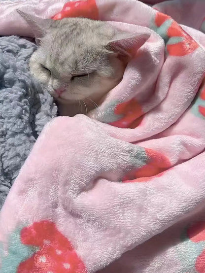 Strawberry Pink Throw Blanket Super Soft Warm Bed Blankets for Pets Cats and Dogs All Season Cozy Flannel Plush Blanket