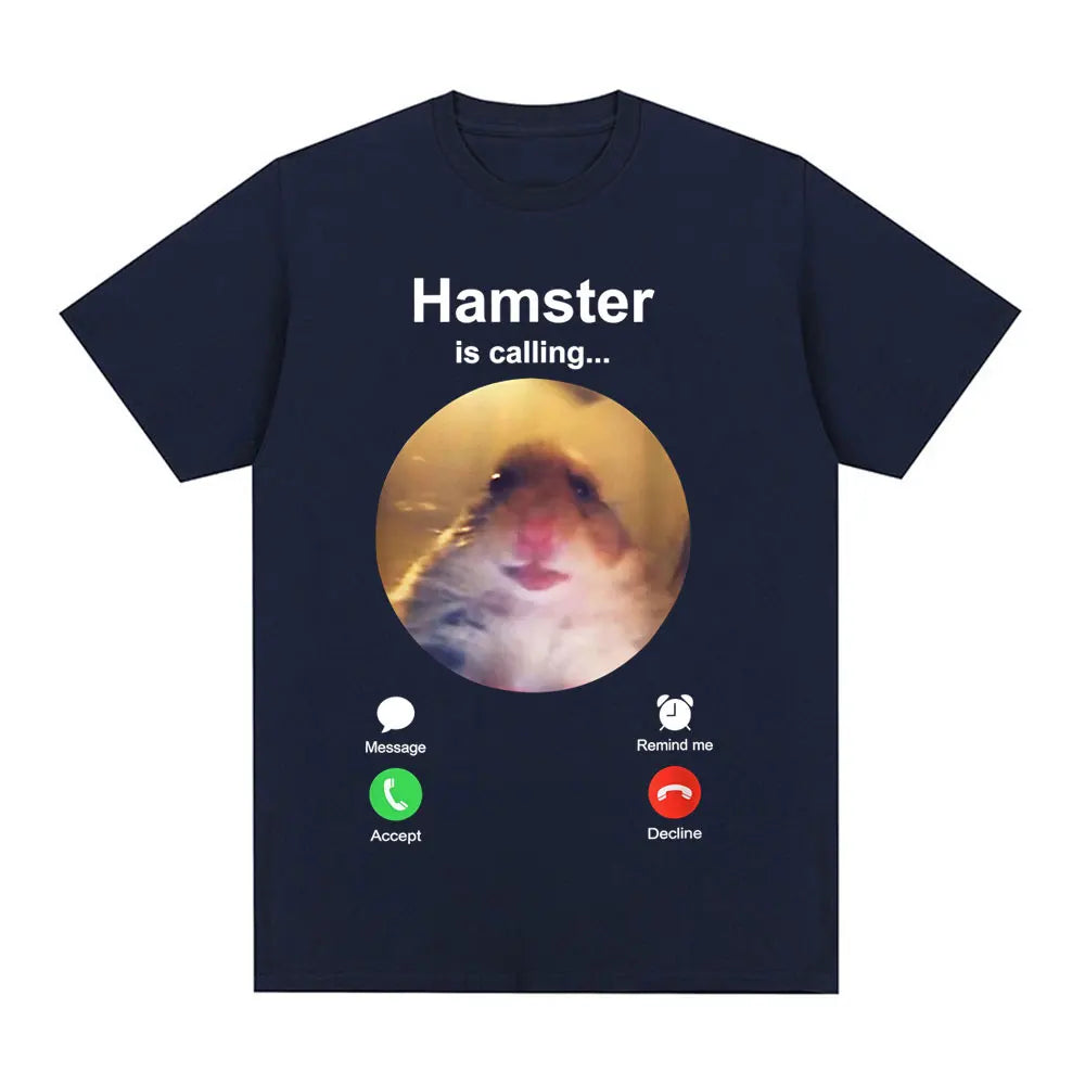 Hamster Is Calling Funny Meme T-shirt Men Clothing Fashion Hip Hop T-shirts Harajuku Cotton Loose T Shirts Tops Streetwear