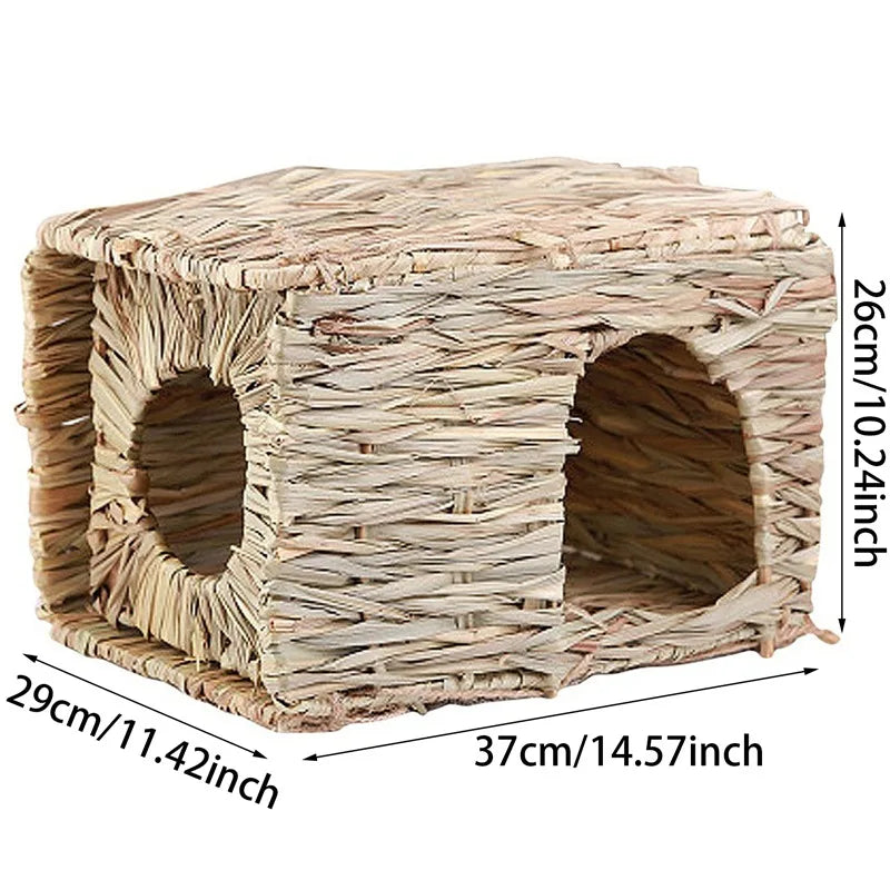 Foldable Woven Rabbit Cages Pets Hamster Guinea Pig Bunny Grass Chew Toy Mat House Bed Nests for Small Animal Rabbit Accessories