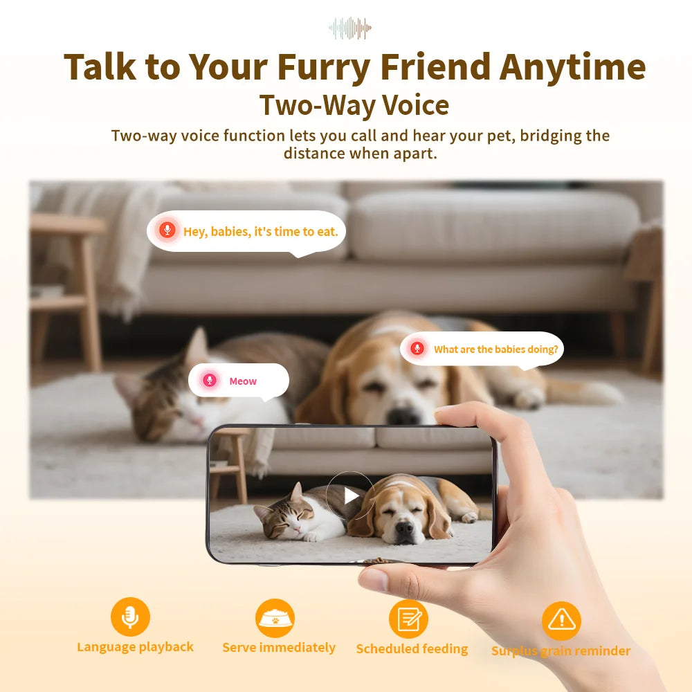 Smart Automatic Pet Feeder with 1080P HD Camera 15cm Elevated 5G WiFi Tuya APP Furpipi Control Automatic Cat Dog Food Dispenser