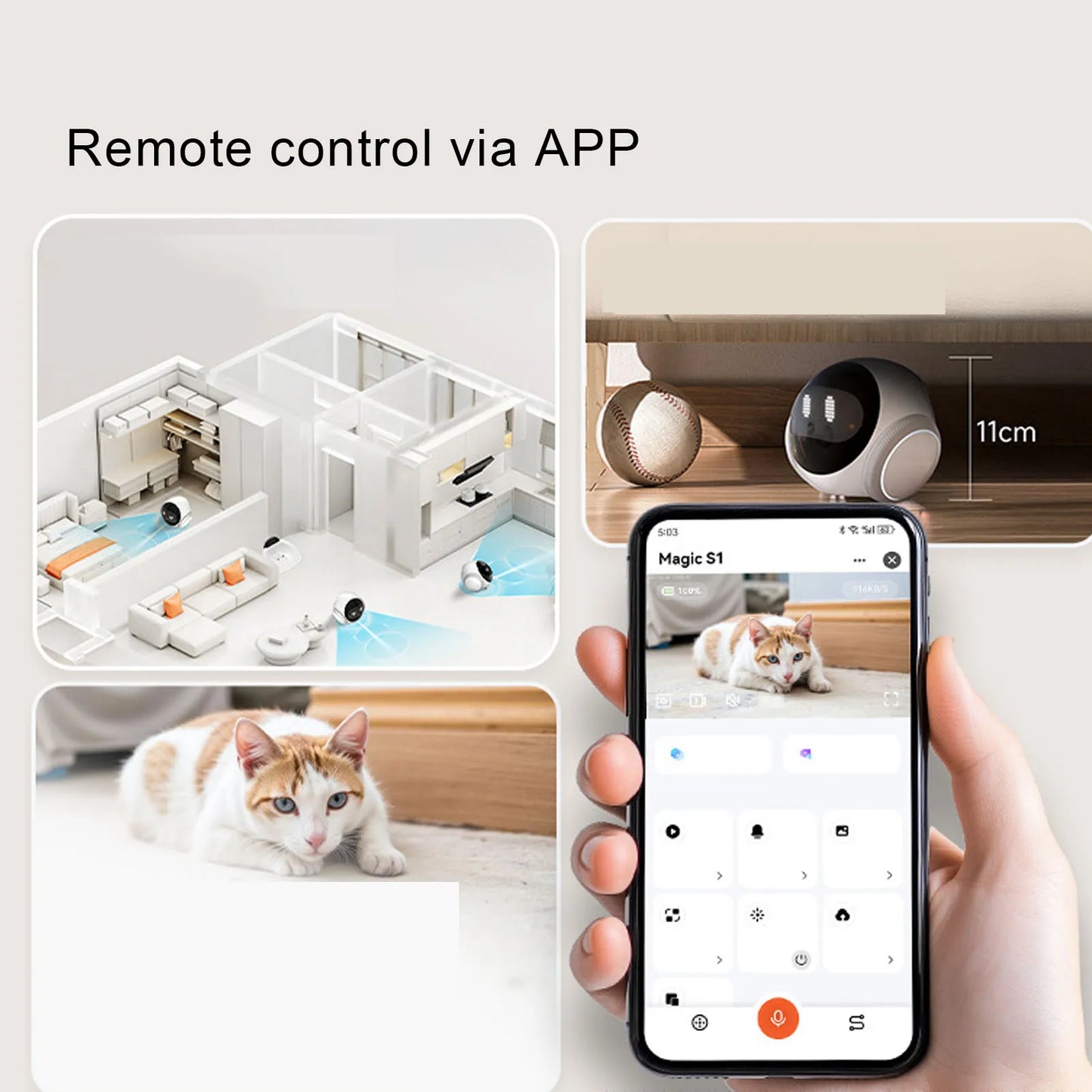 Indoor Cam Movable Pet Camera Battery Powered 2 Way Talk Motion Detection Video Recording Indoor Cam Mobile Surveillance Robot