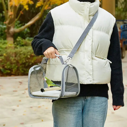 Portable Bird Travel Carrier Small Bird Parrot Pet Wood Standing Bag Cage With Side Perch Soft Mat Mesh Bird Window Accesso Z1C9