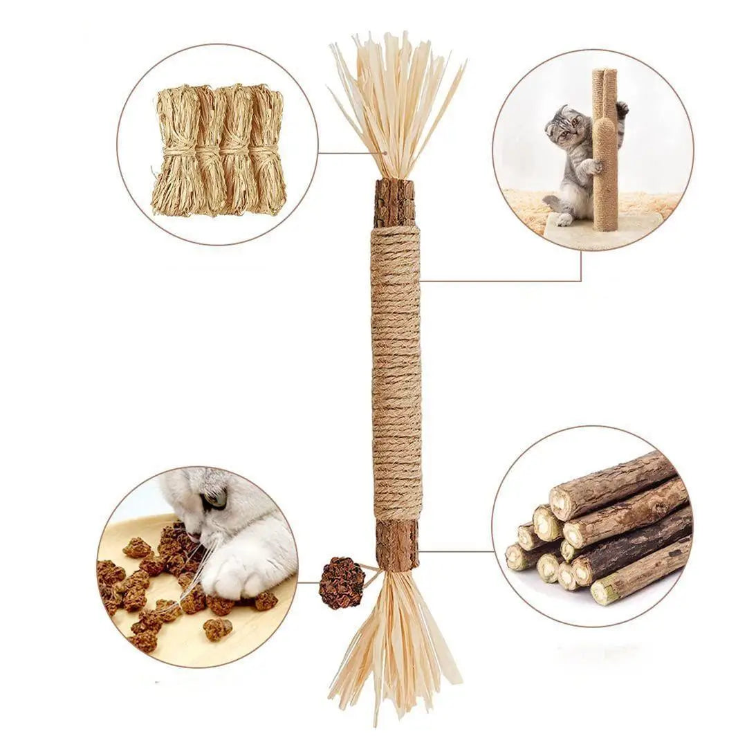 Cat Teeth Grinding Sticks Raffia Grass Wood Tianjiao Oral Clean Toys Gall Fruit for Feline Dental Health