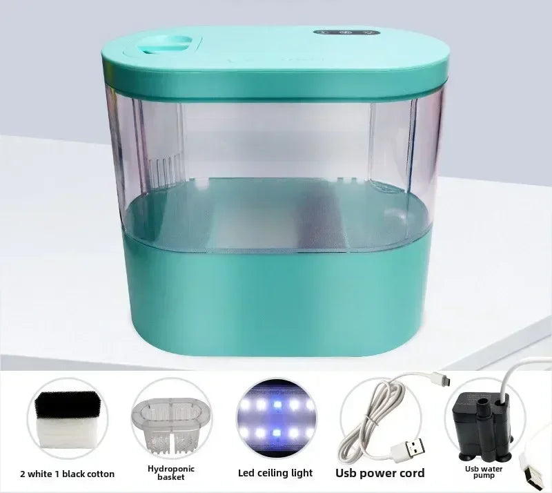 Mini Desktop Aquarium With Miniature Fish Tank with Biochemical Filtration System & LED Small Aquatic Eco Box Home Decor