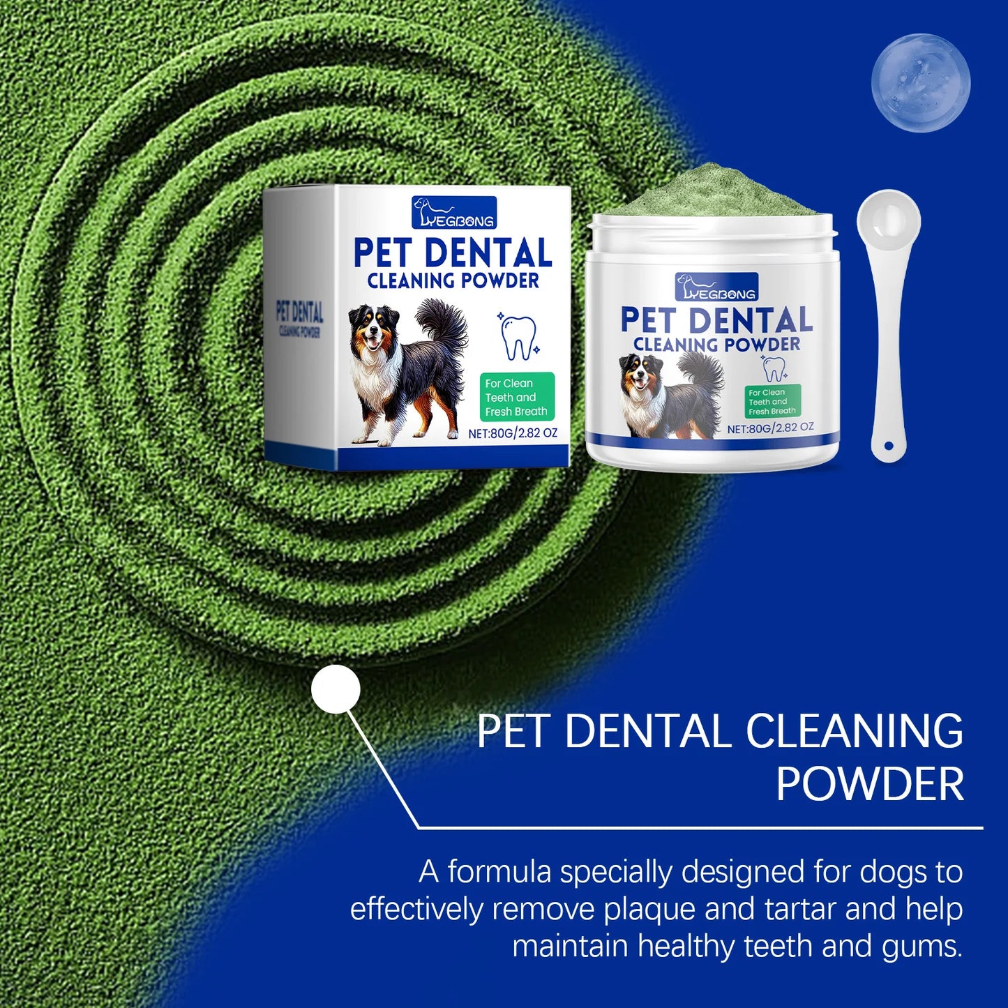 YEGBONG Dog Dental Cleaning Powder with Enzymatic Action Plaque Control Fresh Breath Formula for Teeth Care Sensitive Stomachs