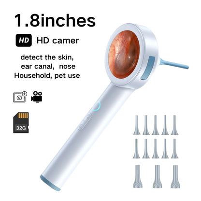 HD Visual Ear Cleaner 1.8’’ Screen Ear Camera  Instant On/Record, Home & Pet Otoscope for Kids/Adults/Dogs/Cats,