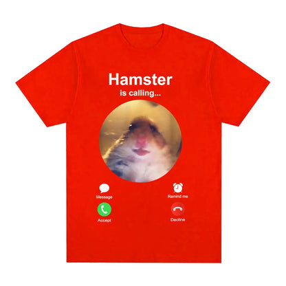 Hamster Is Calling Funny Meme T-shirt Men Clothing Fashion Hip Hop T-shirts Harajuku Cotton Loose T Shirts Tops Streetwear