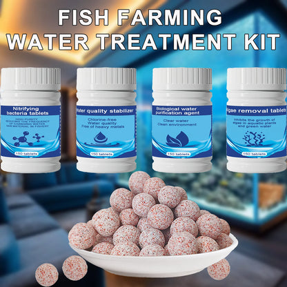 Aquarium Filter Media Set:Hollow Quartz Balls, Algae Remover, Nitrifying Bacteria, Conditioner&Bio-Clear Tabs for Fish Tank Care