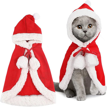 New Cat Costume Santa Cosplay Funny Transformed Cat/dog Pet Christmas Cape Dress Up Clothes Red Scarf Cloak Props Decor