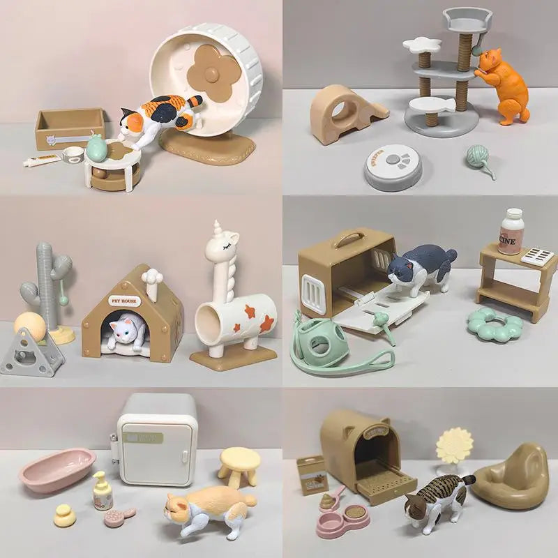 1 Set Micro Landscape Dollhouse Cat Trees Scratcher Set Miniature Cat Ornament Decorative Accessories Toy For Pet Lovers