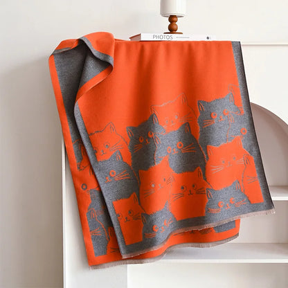 New Fashion Brand Cute Cat Ladies' Jacquard Pashmina Cashmere Scarf Winter Thick Warmth Shawl Coldproof Windproof Blanket Scarf