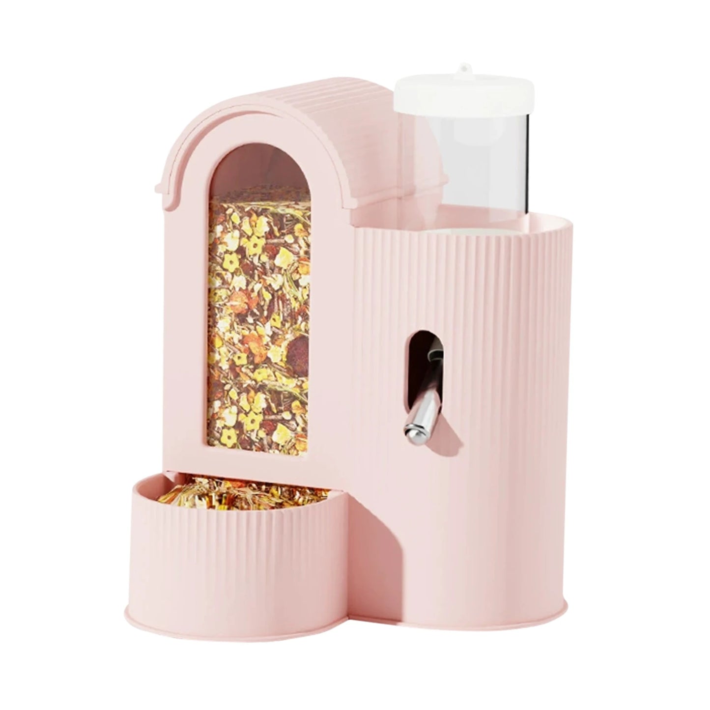 2-in-1 Automatic Food Bowl with Water Bottle Hamster Feeder And Waterer Small Animal Feeder for Hamster Guinea Pig Rat Cage Home