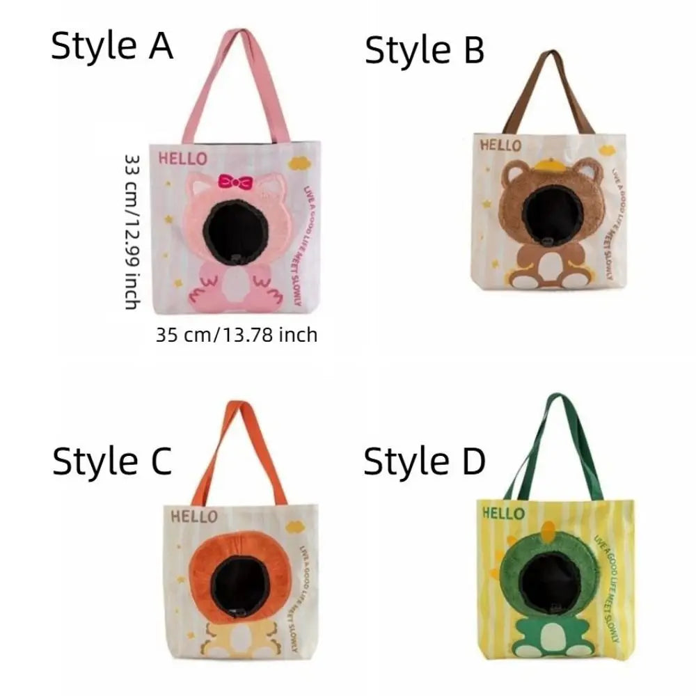 Lightweight Breathable Cat Carrier Bag Cartoon Portable Cat Shoulder Bag Canvas with Hole Pet Sling Bag Daily Use