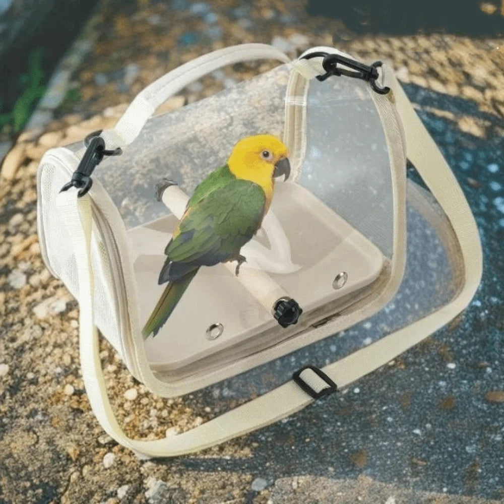 Portable Bird Carrier Bag Folding Wooden Stand Travel Bird Cage Large Capacity Breathable Mesh Parrot Out Bag Hiking Adventures